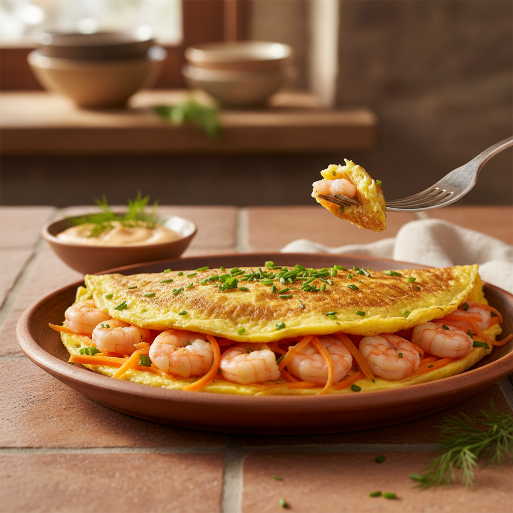 Omelette aux Crevettes et Carotte