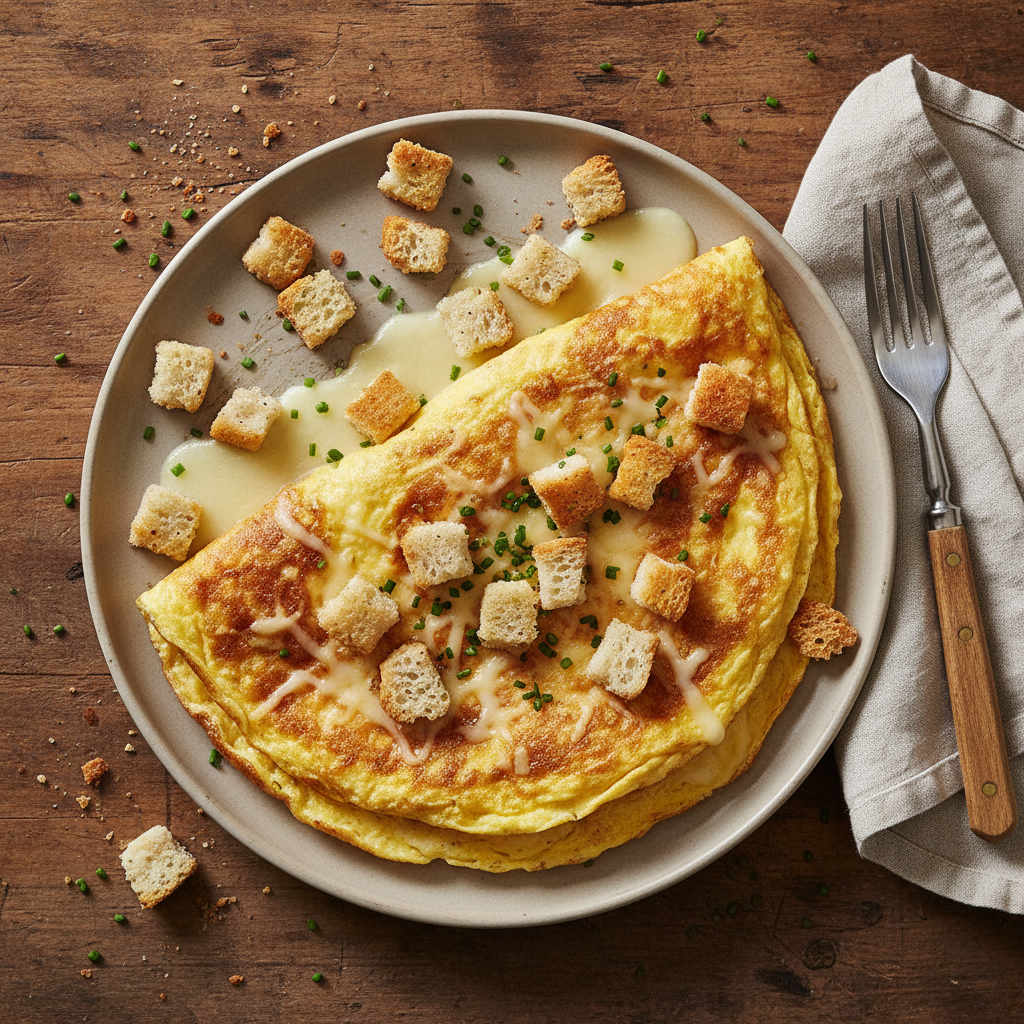 Omelette fromage et croûtons
