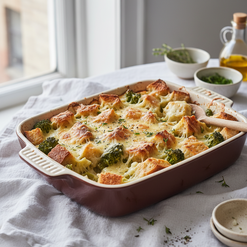 Gratin de Pain et Brocoli au Gruyère
