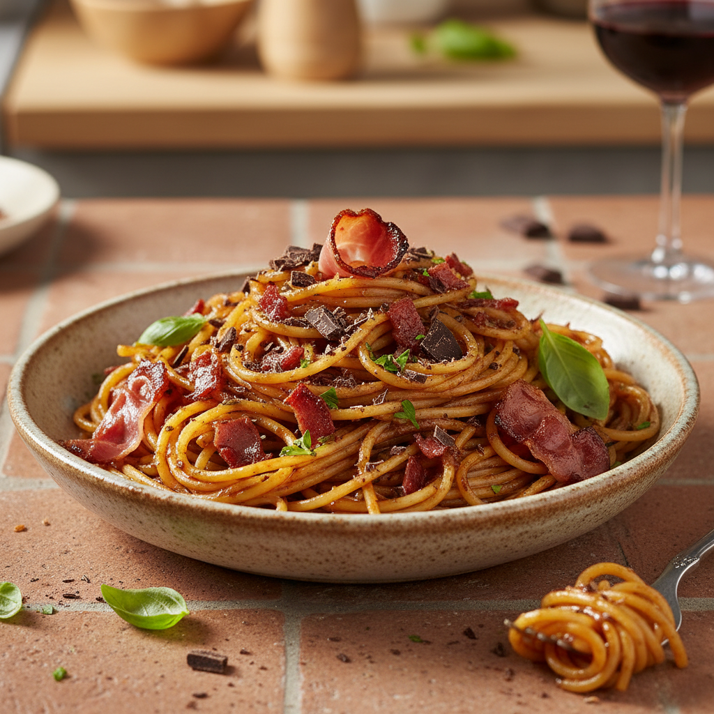 Pâtes au Jambon et Chocolat Noir (Recette Italienne Surprenante)