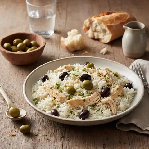 White Rice with Shredded Chicken and Olives