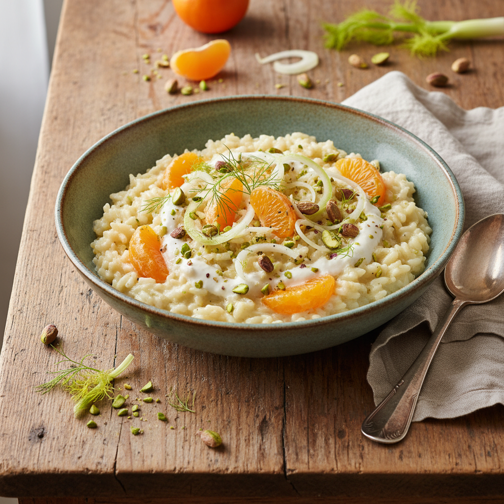 Risotto Créatif aux Clémentines et Fenouil avec Pistache