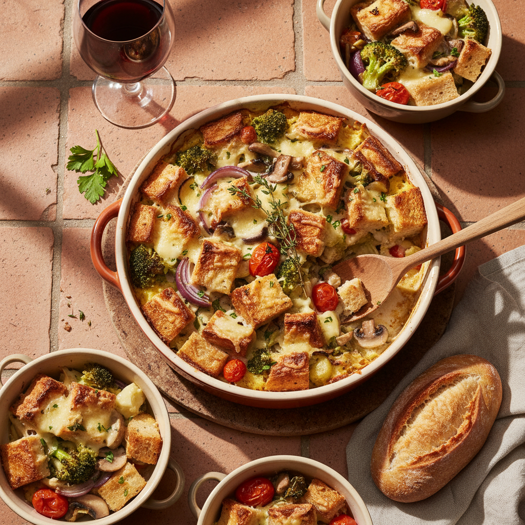 Gratin de Pain et Gruyère aux Légumes
