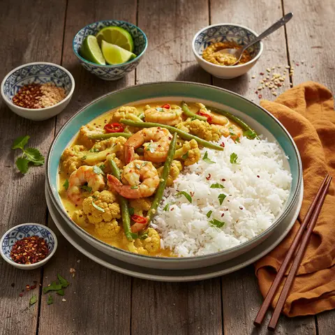 Thai Curry with Cauliflower and Coconut Shrimp