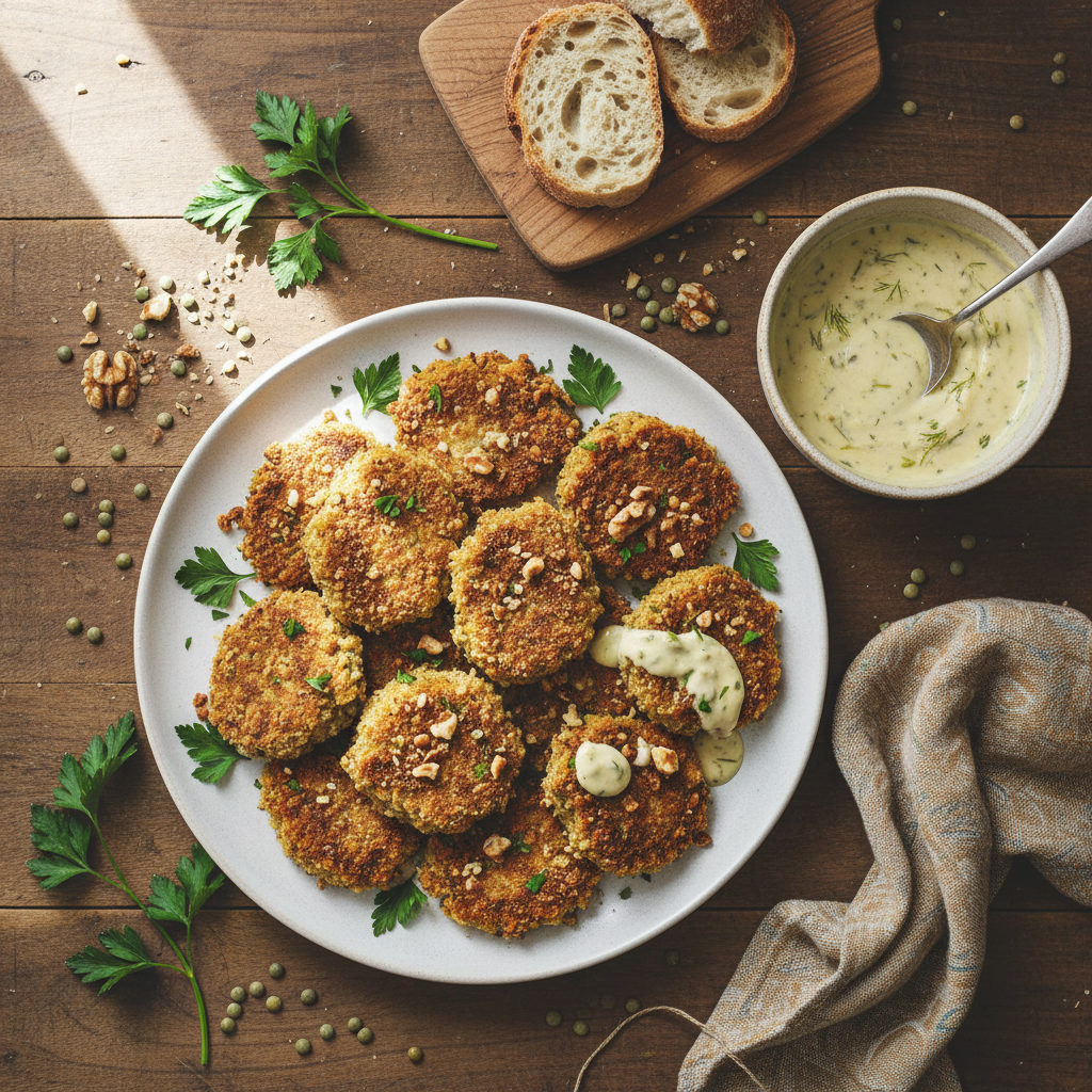 Croquettes de Lentilles et Quinoa, Sauce Moutarde Fenouil
