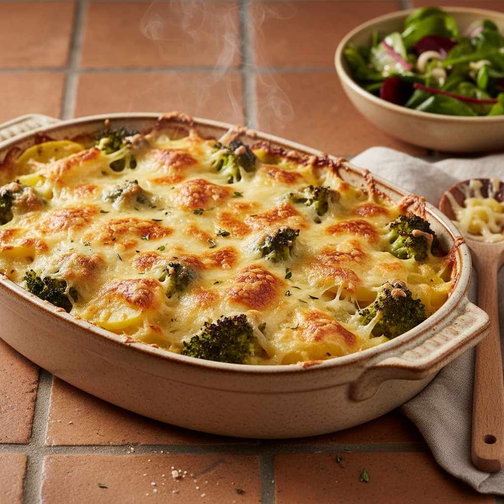 Gratin de brocoli et pommes de terre au gruyère