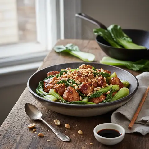 Sauté de dinde au chou pak choï et cacahuètes