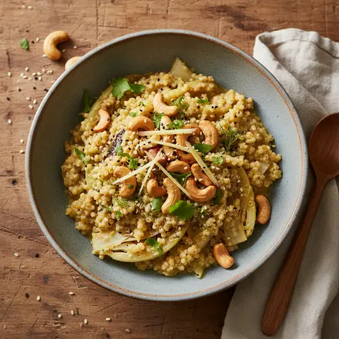 Asiatisches Risotto mit Quinoa, Fenchel, Cashewnüssen und Ingwer