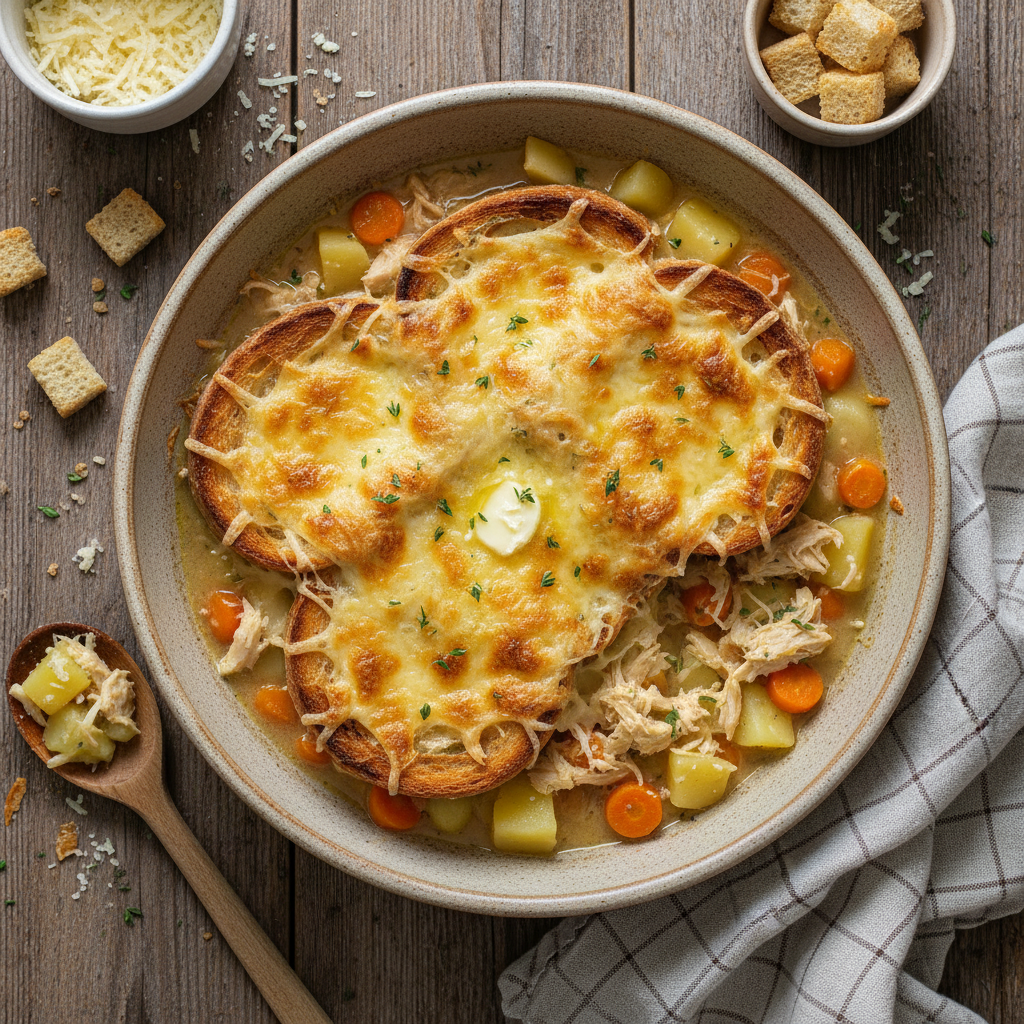 Soupe Gratinée Poulet, Carotte et Pomme de Terre