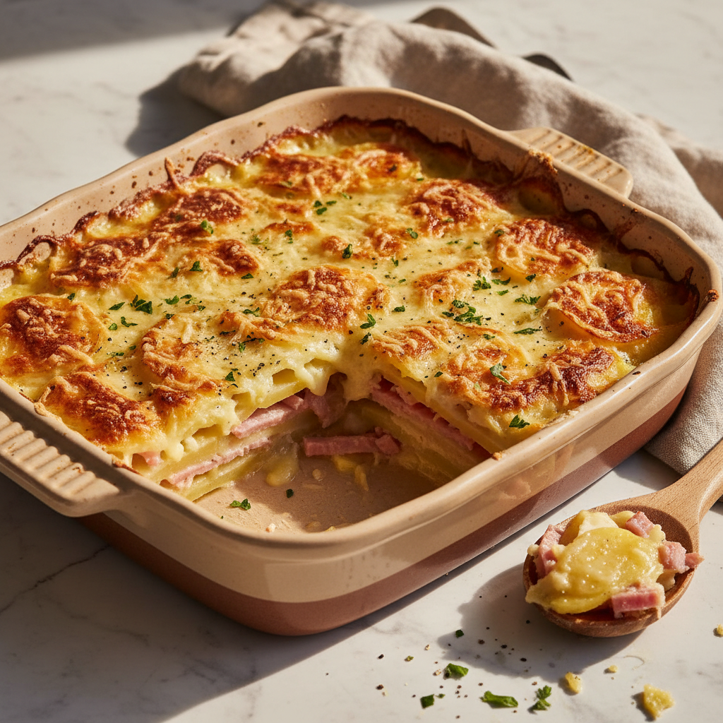 Gratin de pommes de terre au jambon et Gruyère