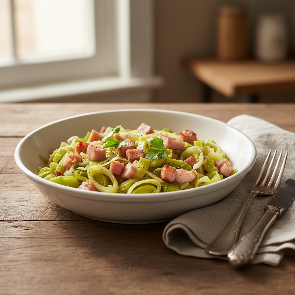 Jambon Poireaux à la Poêle