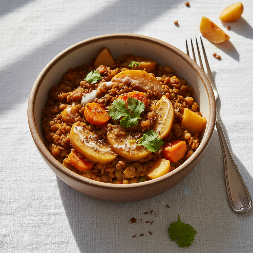 Curry de lentilles aux pommes (asiatique-français)