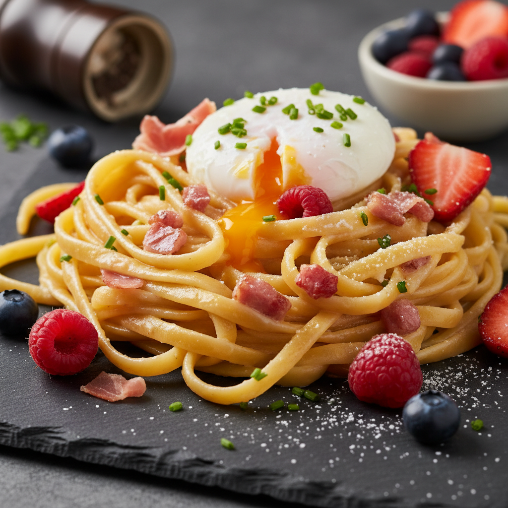 Pâtes à la Carbonara des Fruits Rouges et Œuf