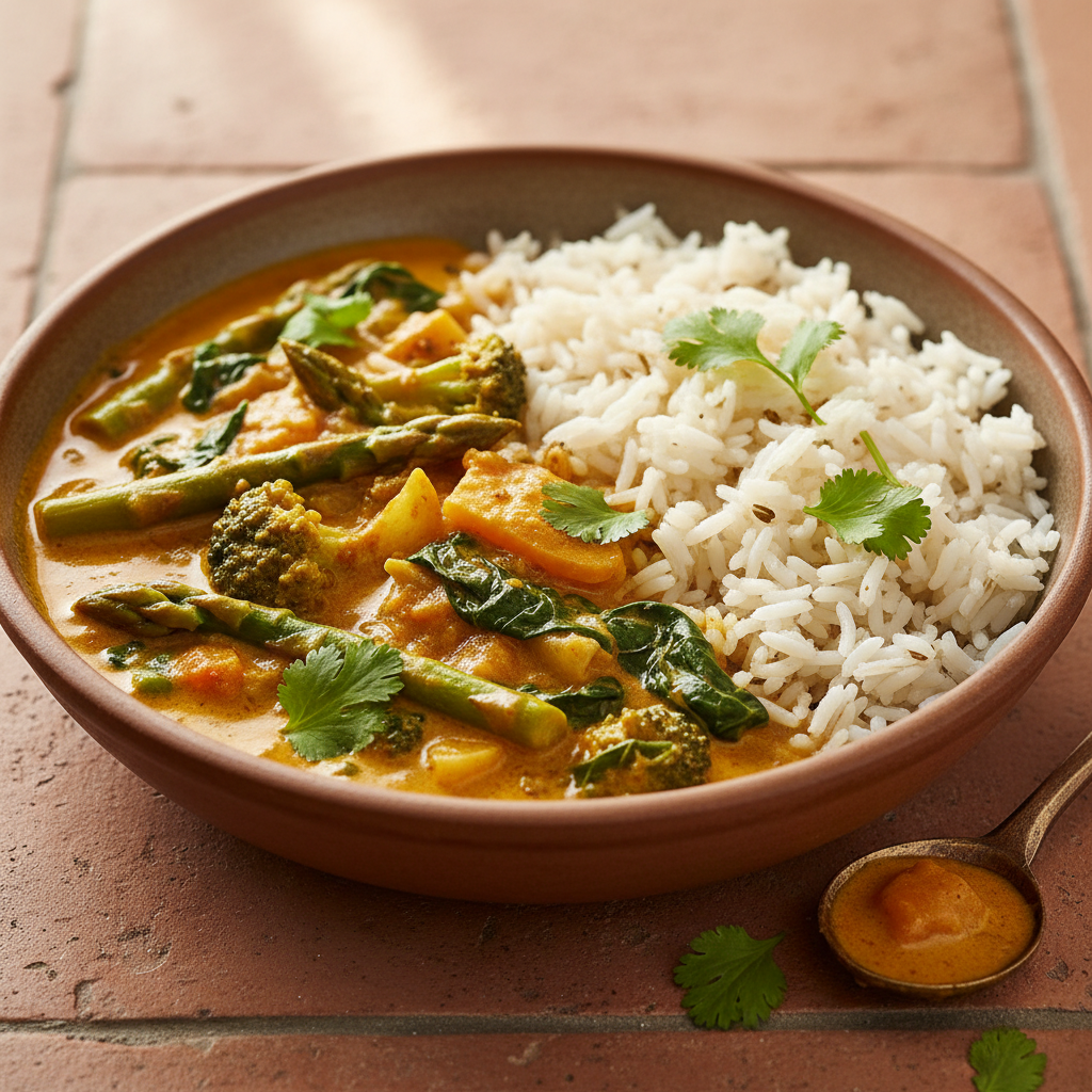 Curry de légumes et riz basmati