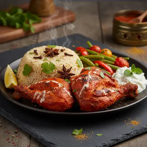 Tandoori Chicken with Rice and Vegetables