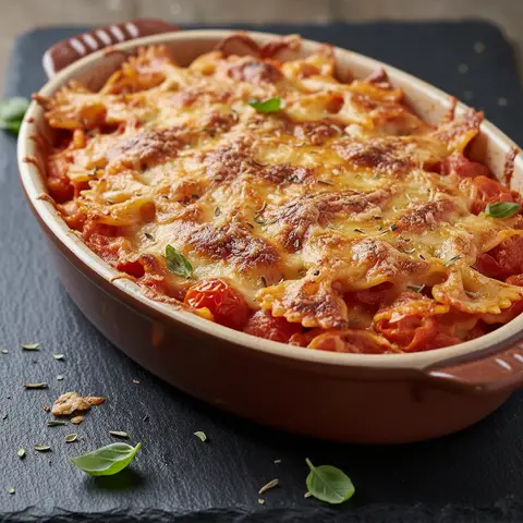 Auflauf mit Farfalle und Tomaten