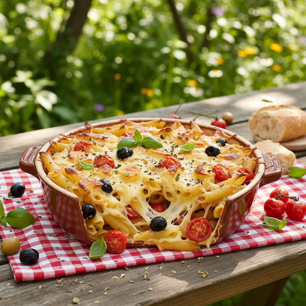 Gratin de Pâtes aux Olives et Tomates