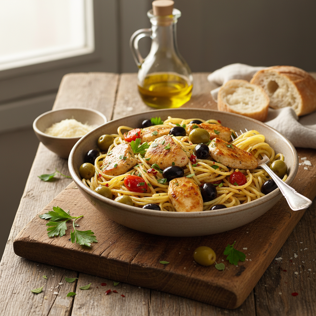 Pâtes au poulet et olives