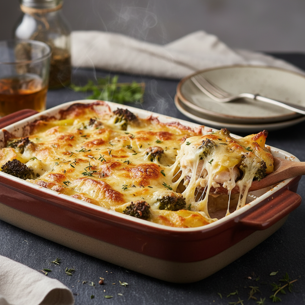 Gratin de poulet aux pommes de terre et brocoli