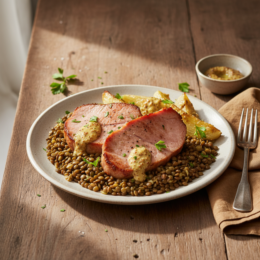 Jambon aux Lentilles et Fenouil Braisé