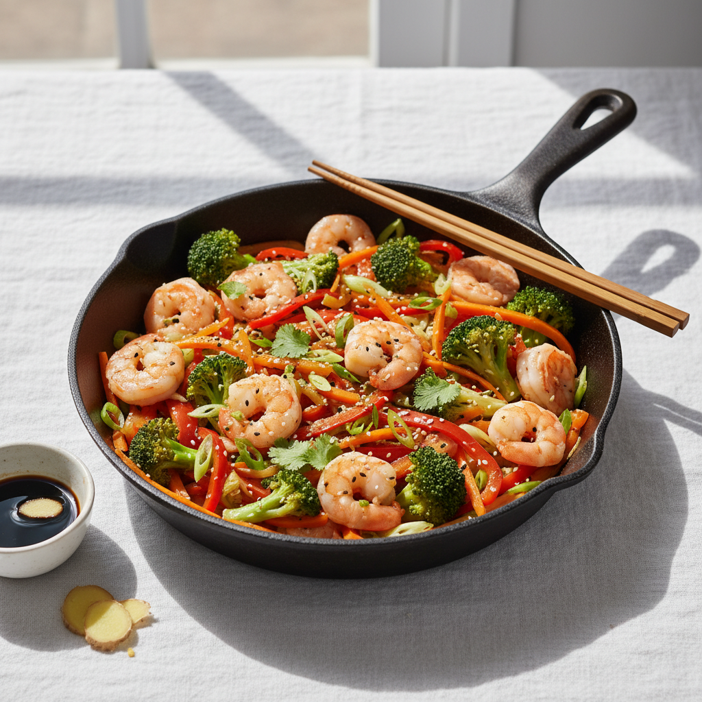 Poêlée Crevettes-Brocoli-Carotte à l'Asiatique
