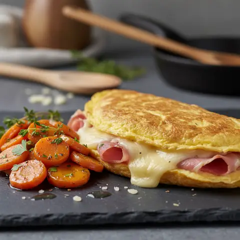 Schinken-Käse-Omelett mit Möhrengemüse