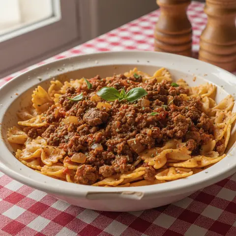 Simplified Farfalle Bolognese