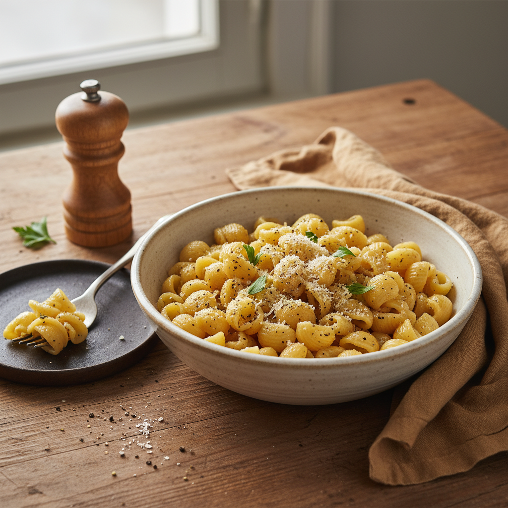 Coquillettes au Beurre et Poivre (Aglio e Olio)