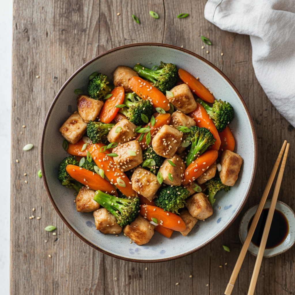 Poulet sauté aux carottes et brocoli