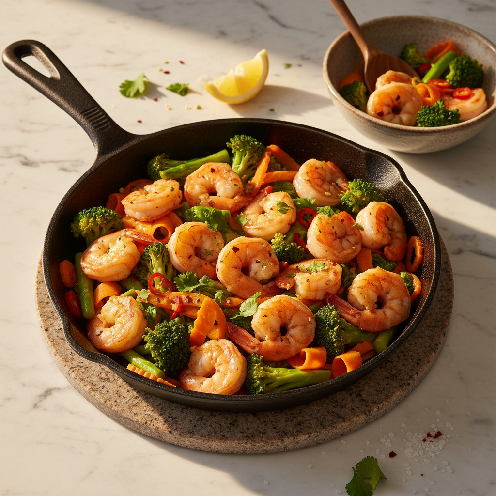 Poêlée de Crevettes aux Légumes