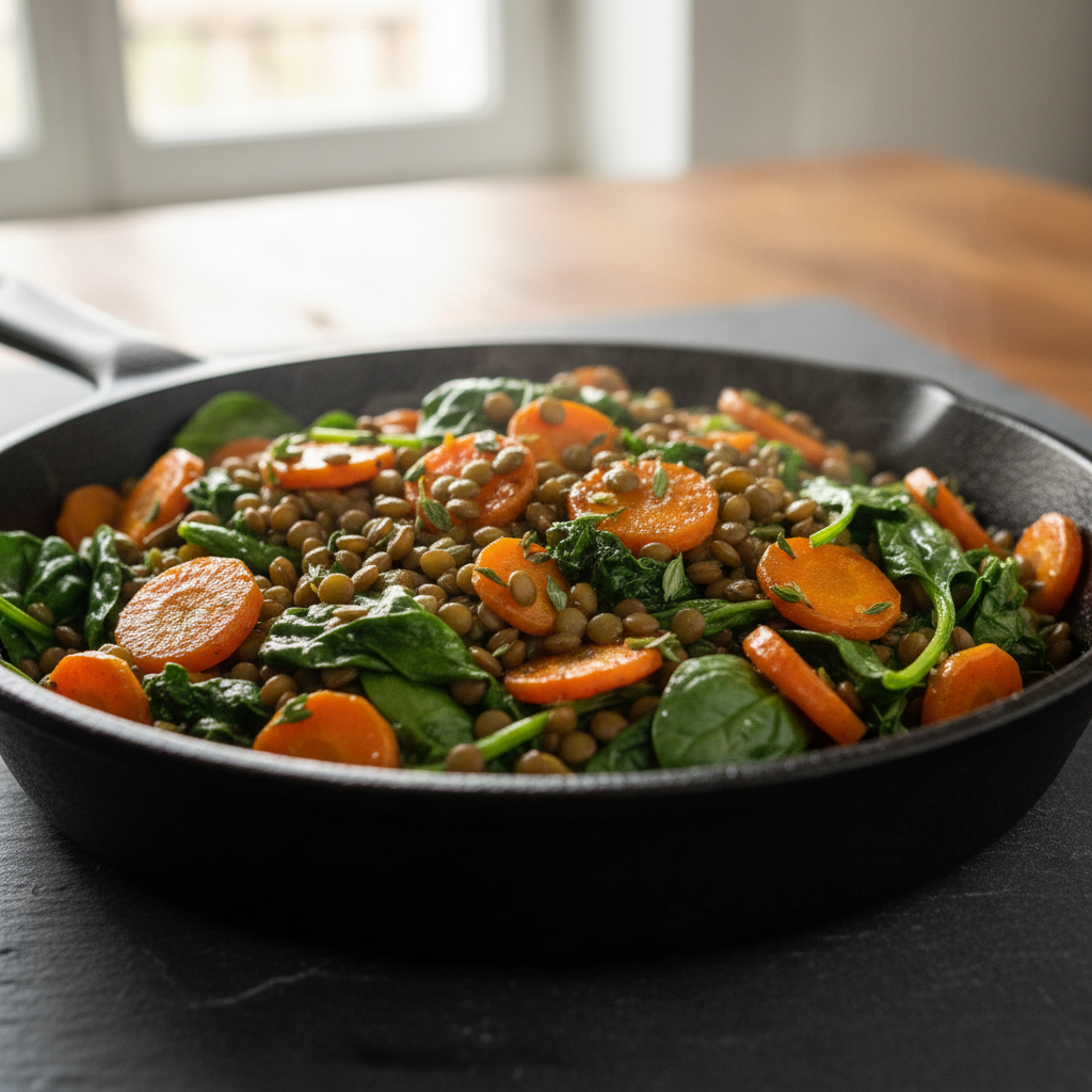 Poêlée Lentilles, Carottes et Épinards