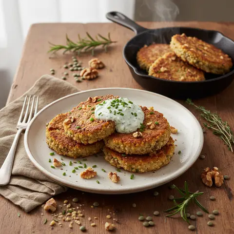 Quinoa- und Linsenpuffer mit Nüssen
