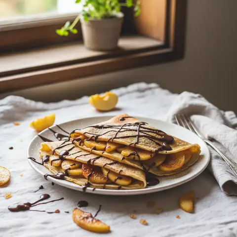 Crêpes mit Äpfeln und Schokolade