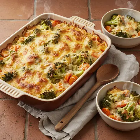 Broccoli and Carrot Gratin with Gruyère