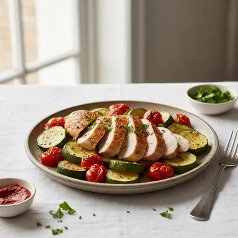 Cumin-Roasted Turkey with Zucchini and Cherry Tomatoes