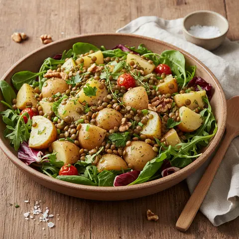 Warmer Kartoffel- und Linsensalat
