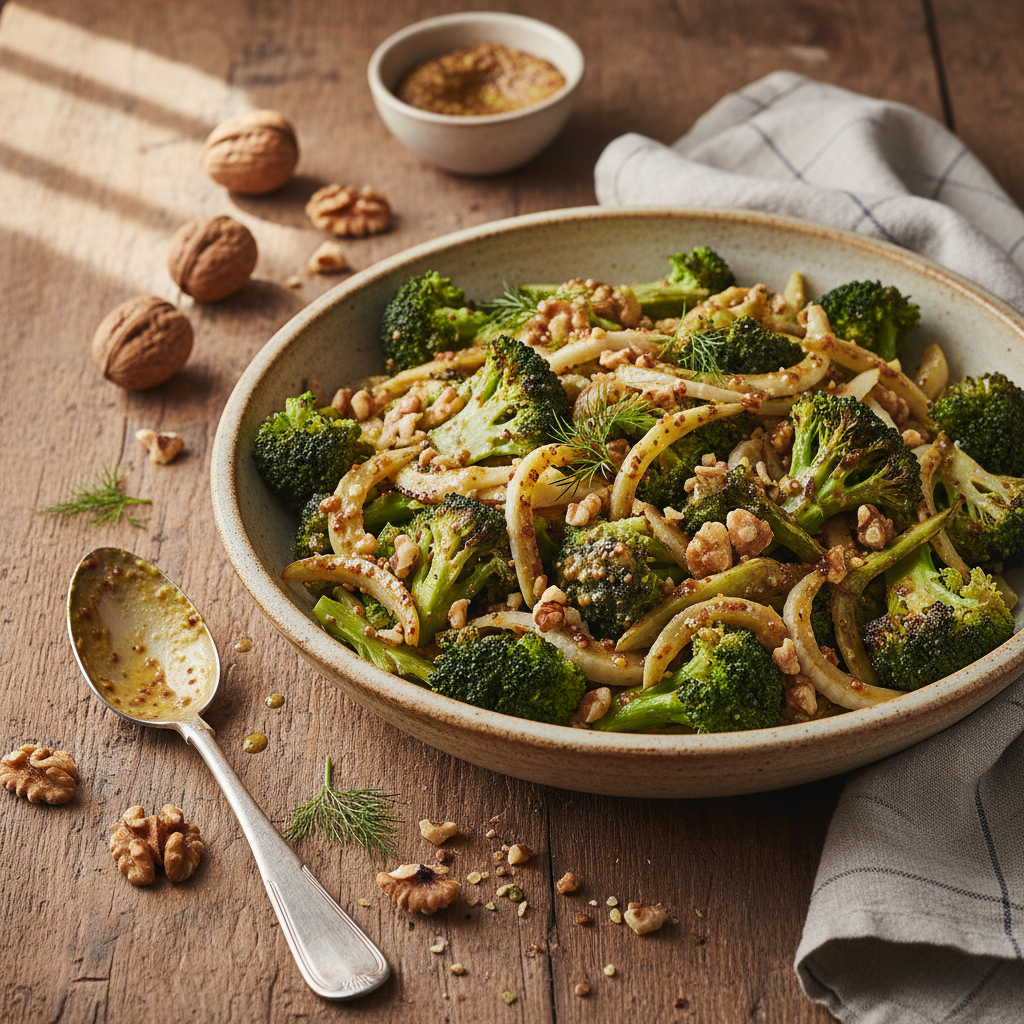 Salade Tiède Brocoli-Fenouil à la Moutarde et Noix
