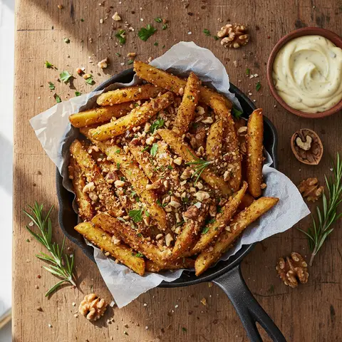 Kartoffelpommes mit gemahlenen Nüssen