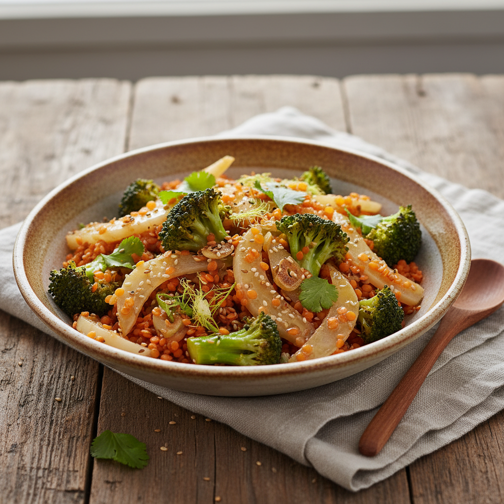 Poêlée de Brocoli et Fenouil aux Lentilles Corail
