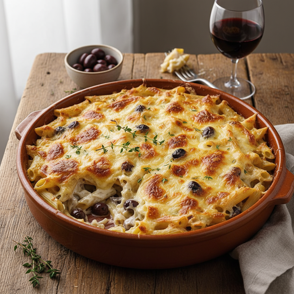 Gratin de Pâtes aux Olives et Gruyère