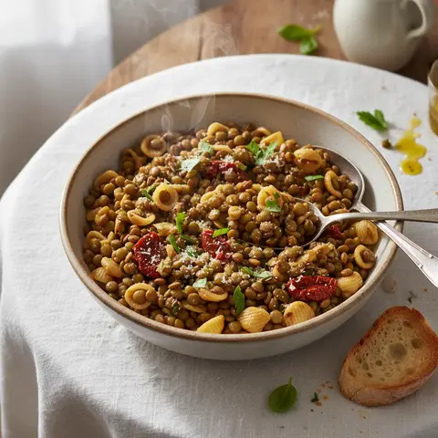 Green Lentils with Pasta, Italian Style