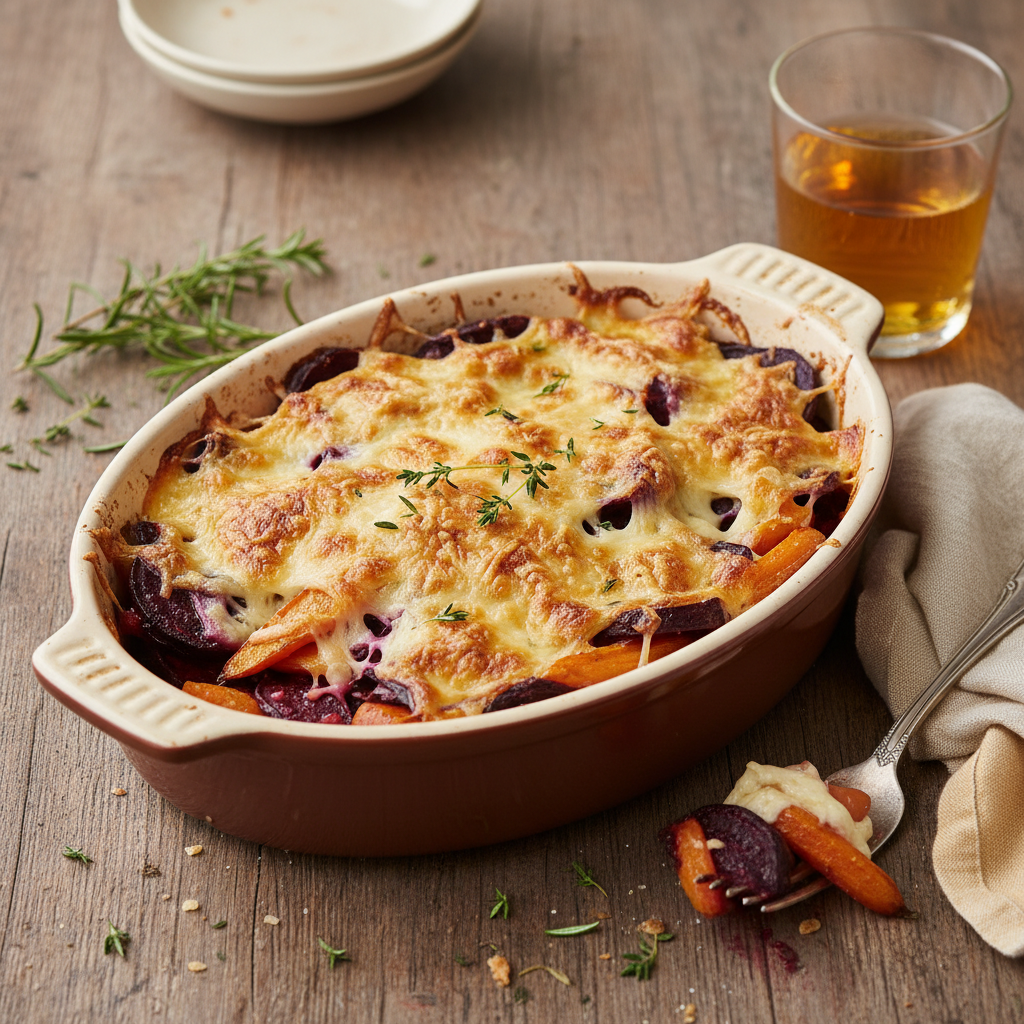 Gratin de Carottes et Betterave au Gruyère