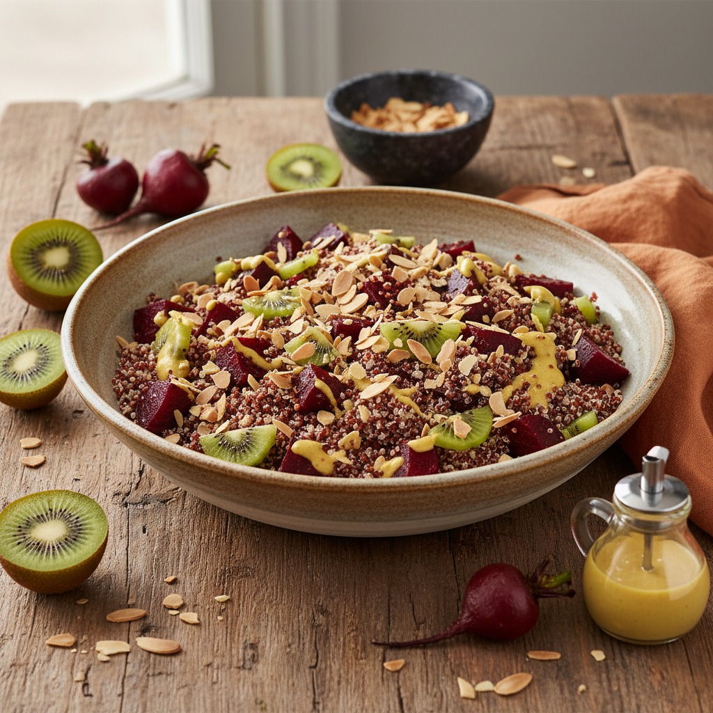 Salade d'Automne : Quinoa, Kiwis et Betteraves Rôties aux Amandes