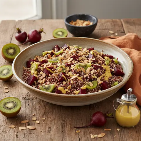 Herbstsalat: Quinoa, Kiwis und geroastete Rote Bete mit Mandeln