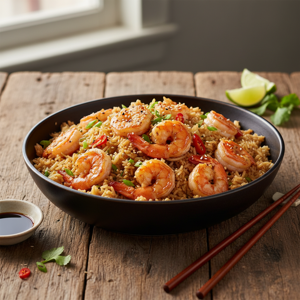 Riz Sauté aux Crevettes et Sucre Caramélisé