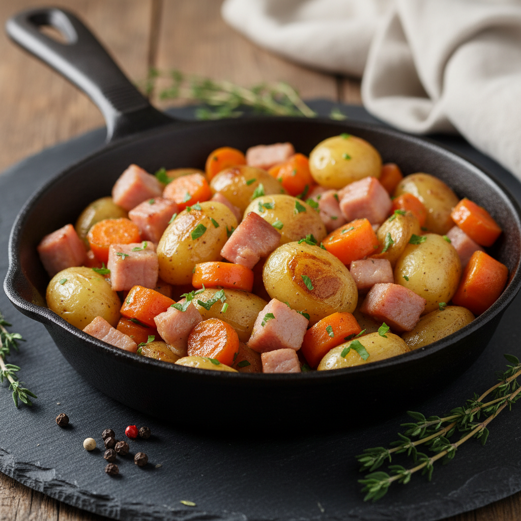 Poêlée jambon, carottes et pommes de terre