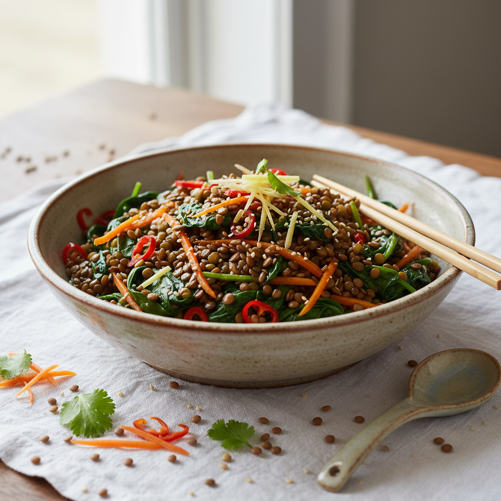 Sauté de Lentilles aux Épinards et Carottes