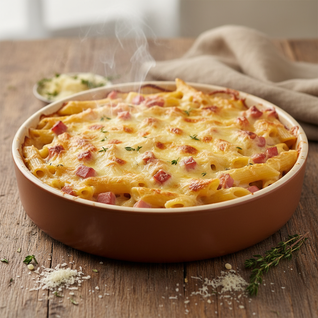 Gratin de penne à la crème et jambon