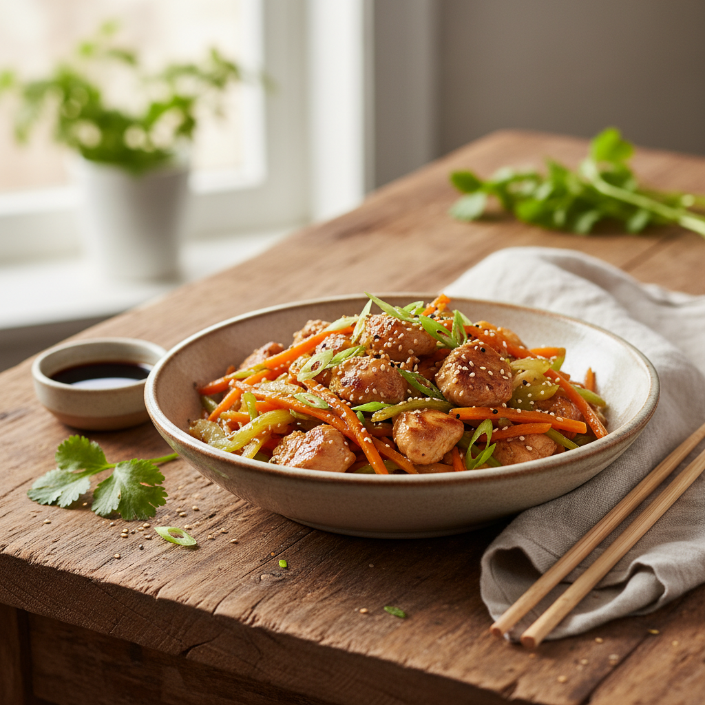 Poulet Sauté au Wok avec Carottes et Céleri