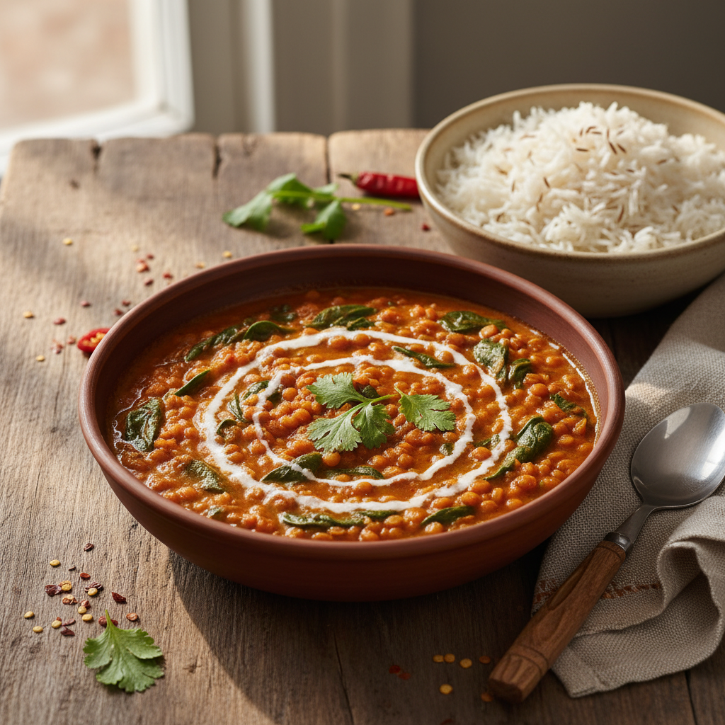 Curry de Lentilles Corail et Épinards